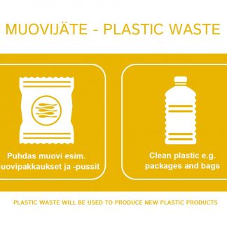 Jätetarra Muovijäte A6, suomi/englanti UUSI