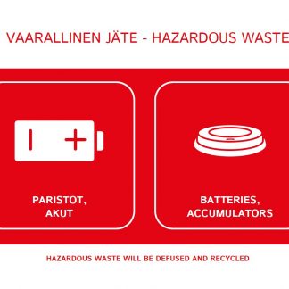 Jätetarra VJ-Paristot Akut A6, suomi/englanti UUSI