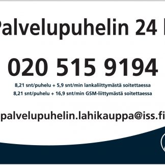 *Palvelupuhelin 24h lähikauppa -tarra 100x70 mm