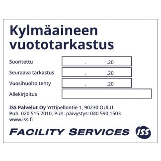 ISS Kylmäaineen vuototarkastus -tarra 100x80 mm
