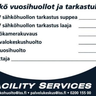 Sähkö vuosihuollot ja tarkastukset -tarra 100x70mm