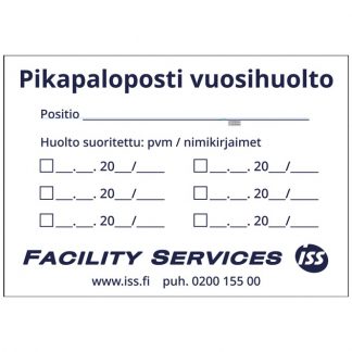 PIKA PALOPOSTIN VUOSIHUOLTO tarra 100x70mm